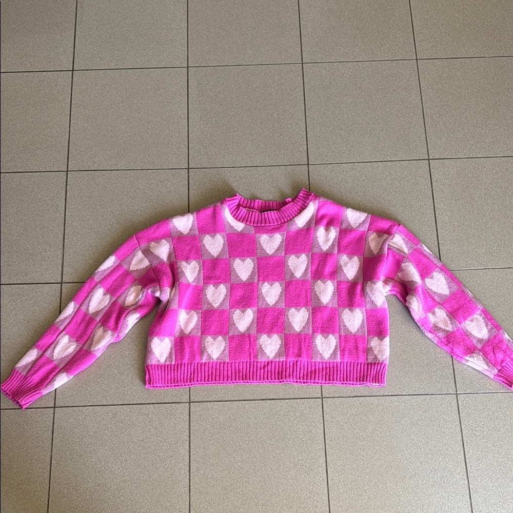 Nasty Gal Pink and White Heart Crew Neck Sweater